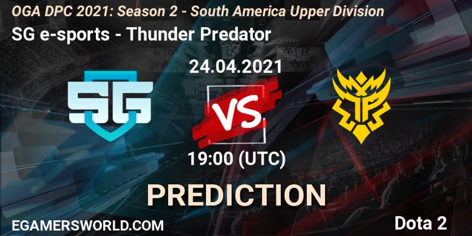 SG e-sports vs Thunder Predator: Match Prediction. 24.04.2021 at 22:00, Dota 2, OGA DPC 2021: Season 2 - South America Upper Division