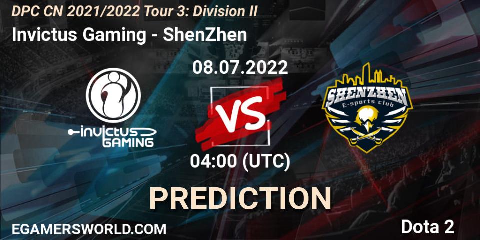 Invictus Gaming vs ShenZhen: Match Prediction. 08.07.2022 at 04:02, Dota 2, DPC CN 2021/2022 Tour 3: Division II