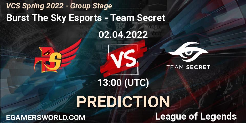 Burst The Sky Esports vs Team Secret: Match Prediction. 02.04.2022 at 13:00, LoL, VCS Spring 2022 - Group Stage 