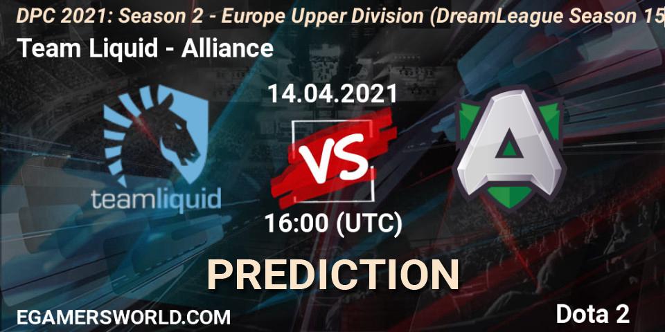 Team Liquid vs Alliance: Match Prediction. 14.04.2021 at 15:56, Dota 2, DPC 2021: Season 2 - Europe Upper Division (DreamLeague Season 15)