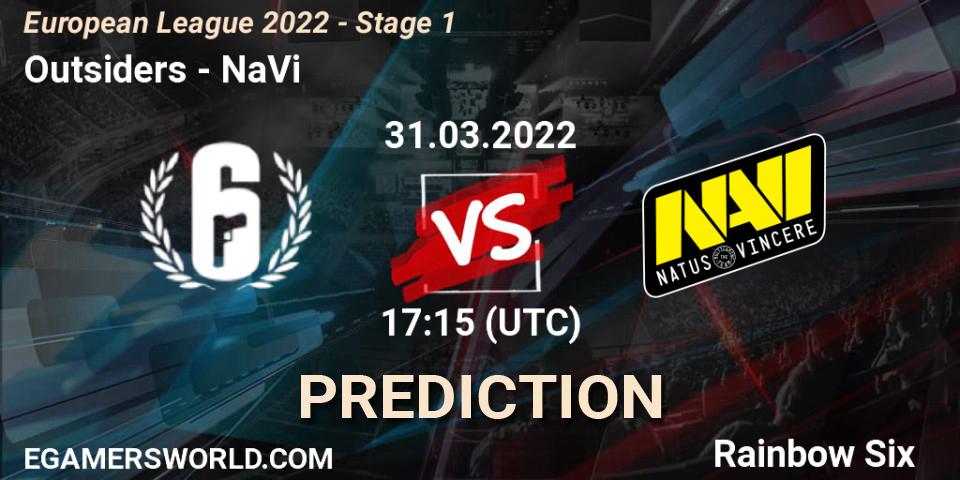 Outsiders vs NaVi: Match Prediction. 31.03.2022 at 17:15, Rainbow Six, European League 2022 - Stage 1