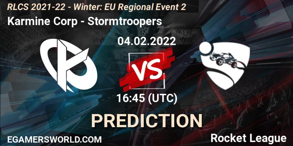 Karmine Corp vs Stormtroopers: Match Prediction. 04.02.2022 at 16:45, Rocket League, RLCS 2021-22 - Winter: EU Regional Event 2