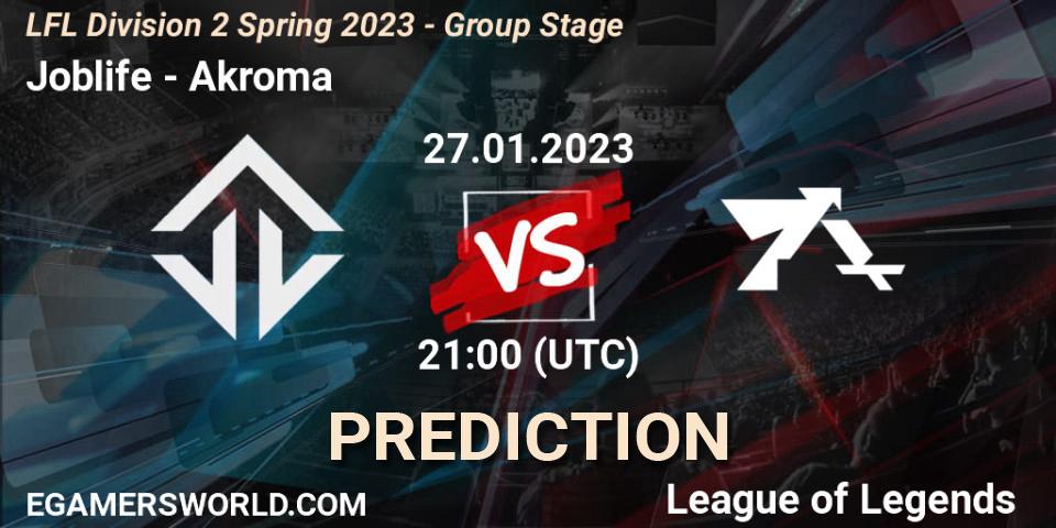 Joblife vs Akroma: Match Prediction. 27.01.23, LoL, LFL Division 2 Spring 2023 - Group Stage