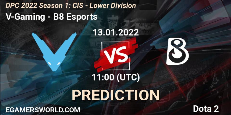 V-Gaming vs B8 Esports: Match Prediction. 13.01.2022 at 11:00, Dota 2, DPC 2022 Season 1: CIS - Lower Division