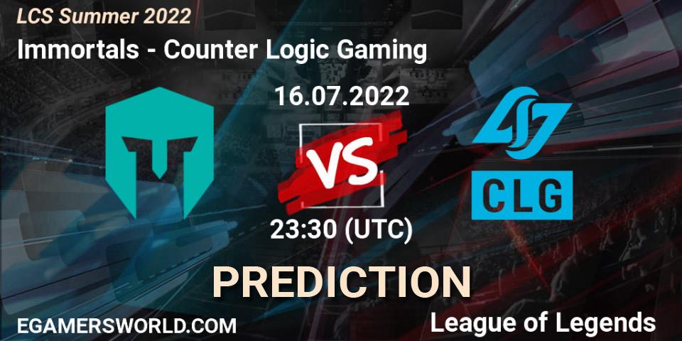 Immortals vs Counter Logic Gaming: Match Prediction. 16.07.2022 at 23:30, LoL, LCS Summer 2022