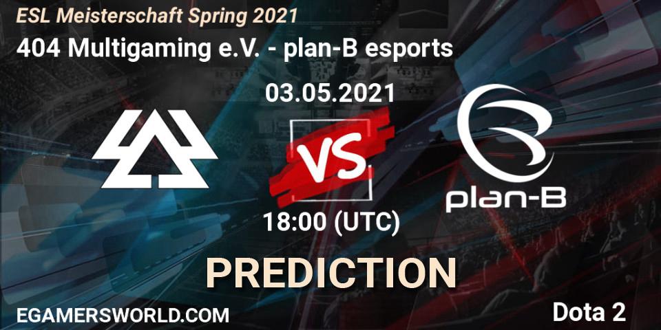 404 Multigaming e.V. vs plan-B esports: Match Prediction. 03.05.2021 at 18:16, Dota 2, ESL Meisterschaft Spring 2021