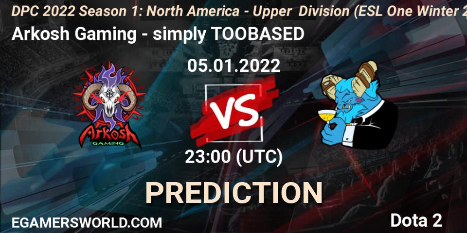 Arkosh Gaming vs simply TOOBASED: Match Prediction. 06.01.2022 at 00:13, Dota 2, DPC 2022 Season 1: North America - Upper Division (ESL One Winter 2021)