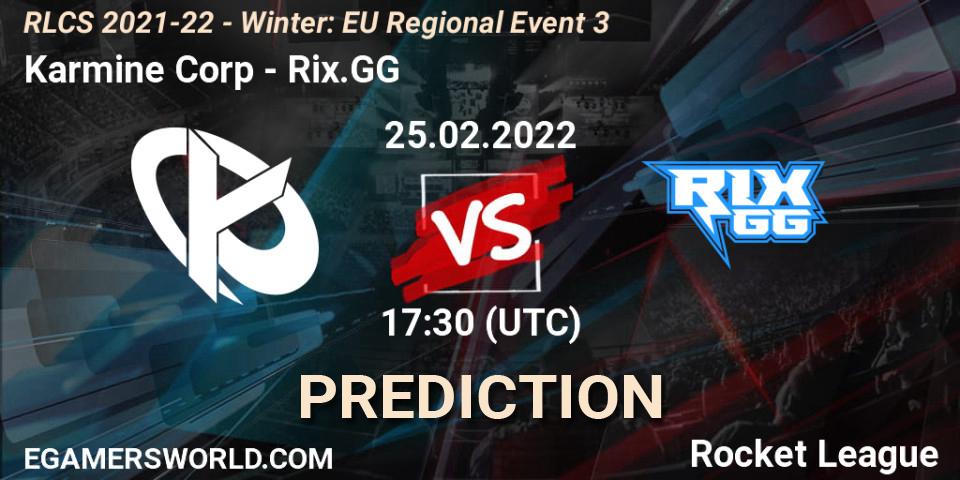 Karmine Corp vs Rix.GG: Match Prediction. 25.02.2022 at 17:30, Rocket League, RLCS 2021-22 - Winter: EU Regional Event 3