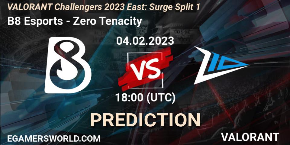 B8 Esports vs Zero Tenacity: Match Prediction. 04.02.23, VALORANT, VALORANT Challengers 2023 East: Surge Split 1