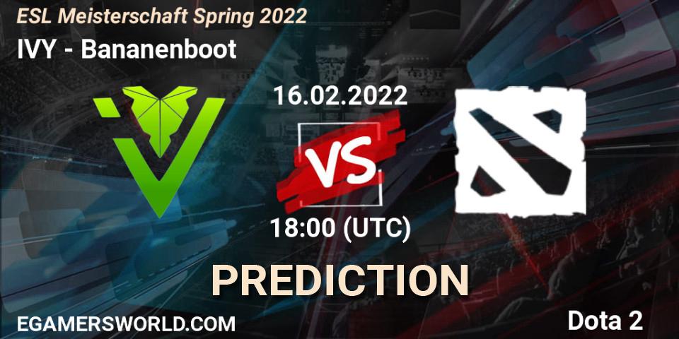 IVY vs Bananenboot: Match Prediction. 16.02.2022 at 18:31, Dota 2, ESL Meisterschaft Spring 2022
