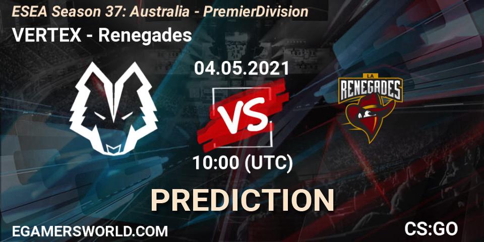 VERTEX vs Renegades: Match Prediction. 04.05.2021 at 10:00, Counter-Strike (CS2), ESEA Season 37: Australia - Premier Division