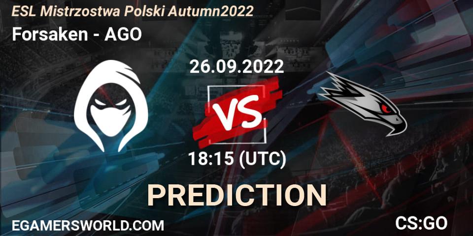 Forsaken vs AGO: Match Prediction. 26.09.2022 at 18:15, Counter-Strike (CS2), ESL Mistrzostwa Polski Autumn 2022