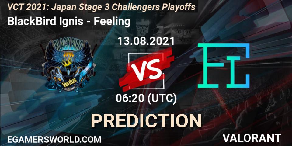 BlackBird Ignis vs Feeling: Match Prediction. 13.08.2021 at 06:50, VALORANT, VCT 2021: Japan Stage 3 Challengers Playoffs
