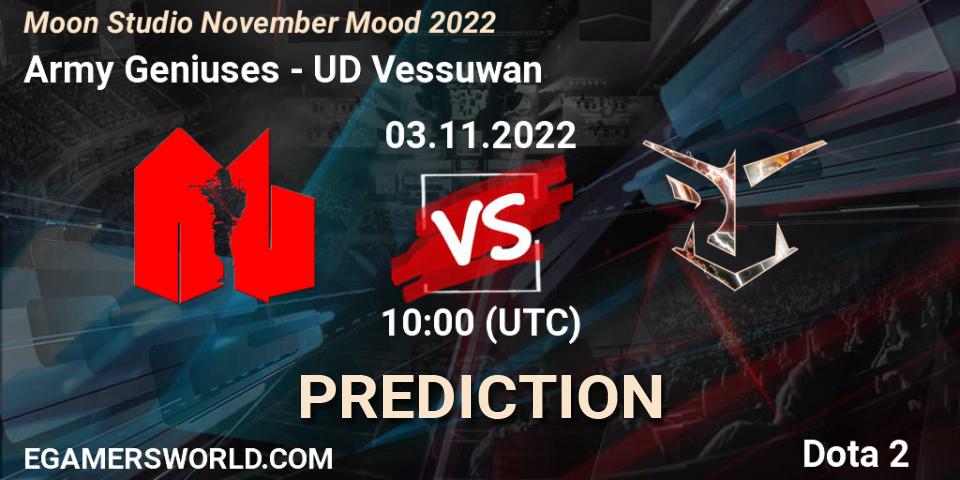 Army Geniuses vs UD Vessuwan: Match Prediction. 03.11.22, Dota 2, Moon Studio November Mood 2022
