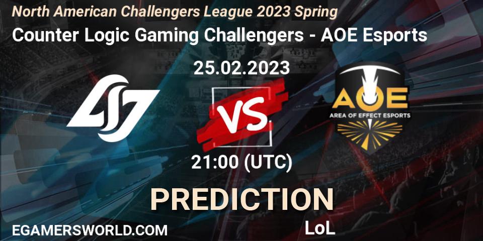 Counter Logic Gaming Challengers vs AOE Esports: Match Prediction. 25.02.23, LoL, NACL 2023 Spring - Group Stage