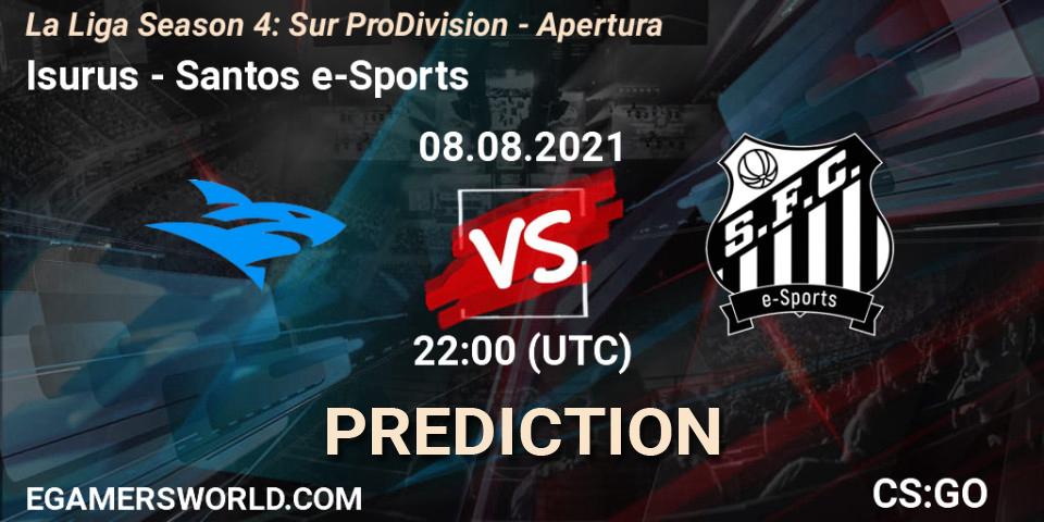 Isurus vs Santos e-Sports: Match Prediction. 08.08.21, CS2 (CS:GO), La Liga Season 4: Sur Pro Division - Apertura