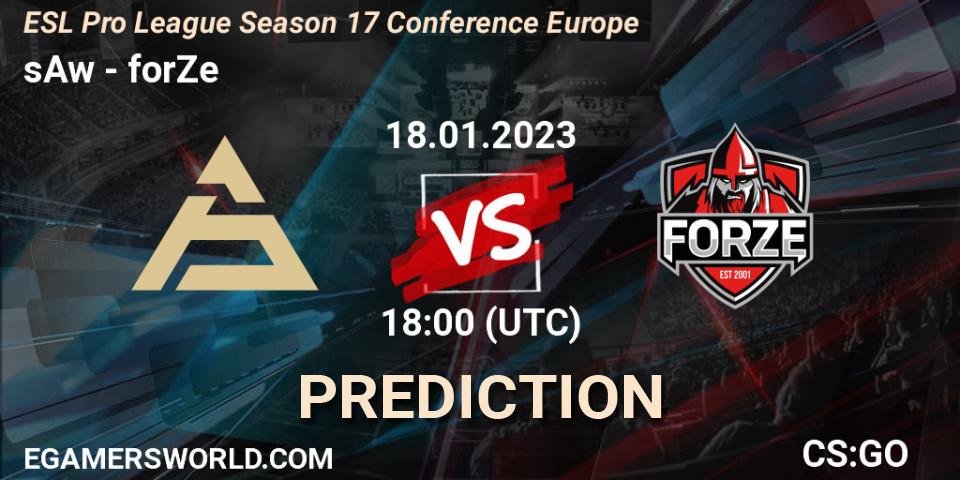 sAw vs forZe: Match Prediction. 18.01.2023 at 15:30, Counter-Strike (CS2), ESL Pro League Season 17 Conference Europe