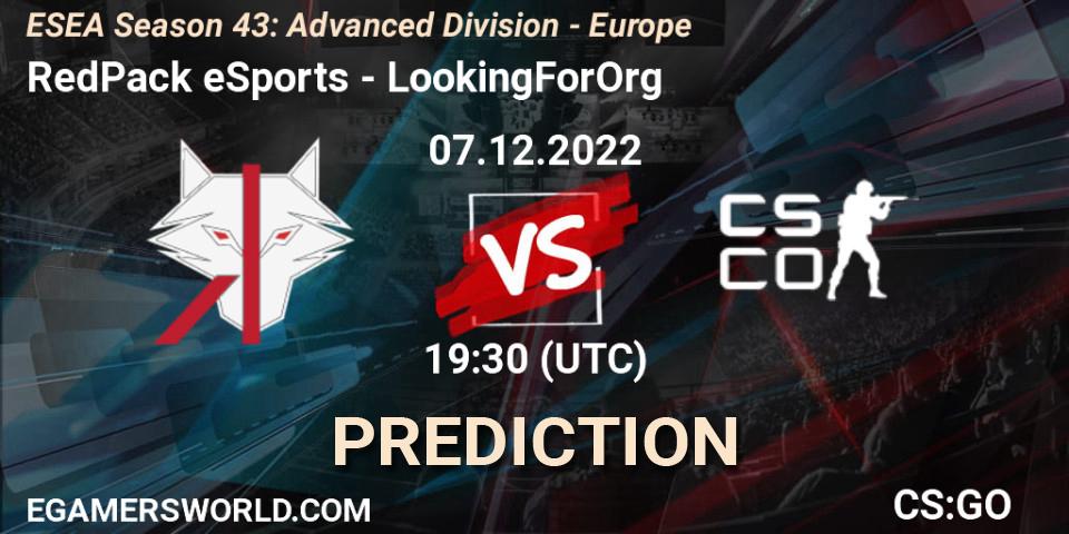 RedPack eSports vs LookingForOrg: Match Prediction. 07.12.22, CS2 (CS:GO), ESEA Season 43: Advanced Division - Europe