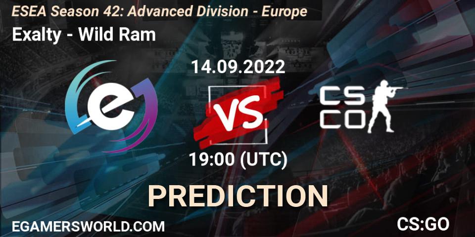 Exalty vs Wild Ram: Match Prediction. 14.09.2022 at 19:00, Counter-Strike (CS2), ESEA Season 42: Advanced Division - Europe
