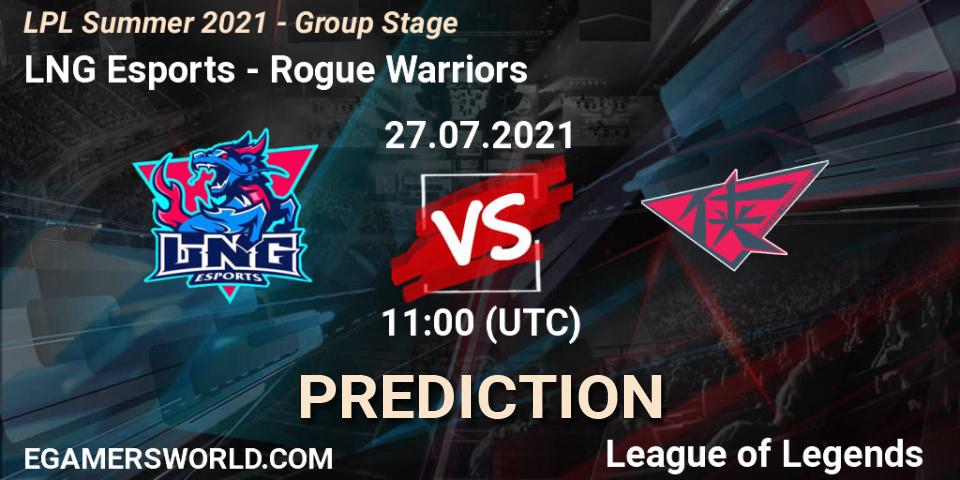 LNG Esports vs Rogue Warriors: Match Prediction. 27.07.21, LoL, LPL Summer 2021 - Group Stage