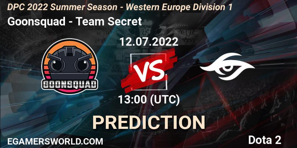 Goonsquad vs Team Secret: Match Prediction. 12.07.22, Dota 2, DPC WEU 2021/2022 Tour 3: Division I