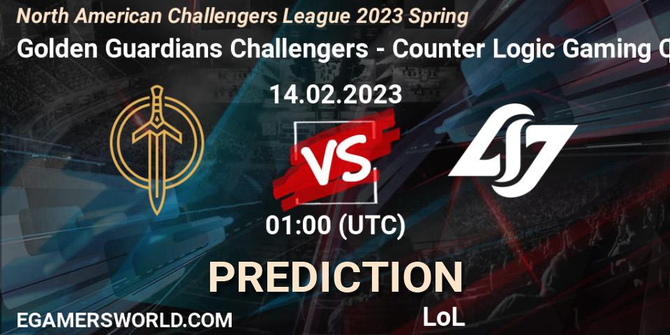 Golden Guardians Challengers vs Counter Logic Gaming Challengers: Match Prediction. 14.02.23, LoL, NACL 2023 Spring - Group Stage
