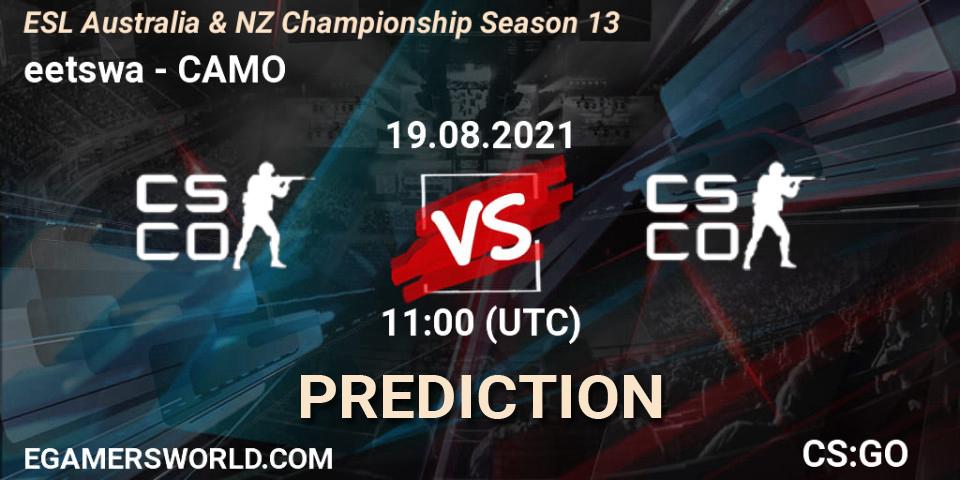 eetswa vs CAMO: Match Prediction. 19.08.2021 at 12:20, Counter-Strike (CS2), ESL Australia & NZ Championship Season 13