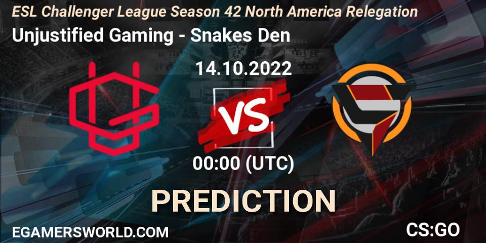 Unjustified Gaming vs Snakes Den: Match Prediction. 14.10.2022 at 00:00, Counter-Strike (CS2), ESL Challenger League Season 42 North America Relegation