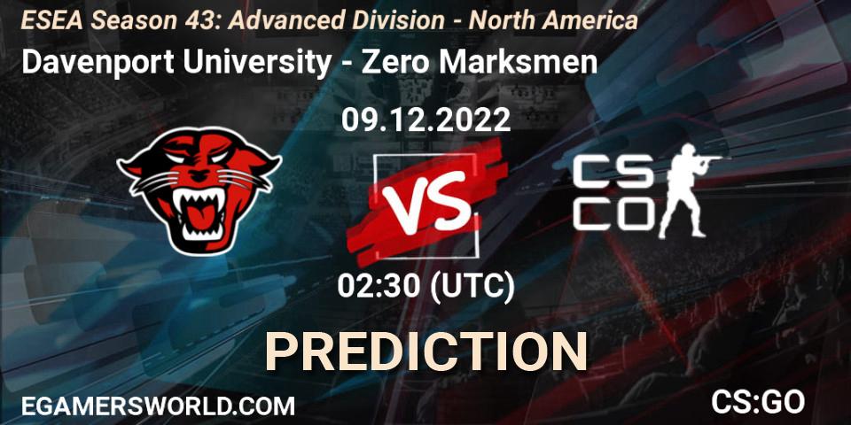 Davenport University vs Zero Marksmen: Match Prediction. 09.12.22, CS2 (CS:GO), ESEA Season 43: Advanced Division - North America
