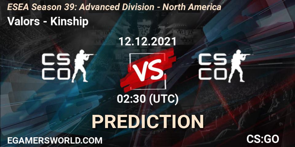 Valors vs Kinship: Match Prediction. 12.12.2021 at 02:30, Counter-Strike (CS2), ESEA Season 39: Advanced Division - North America