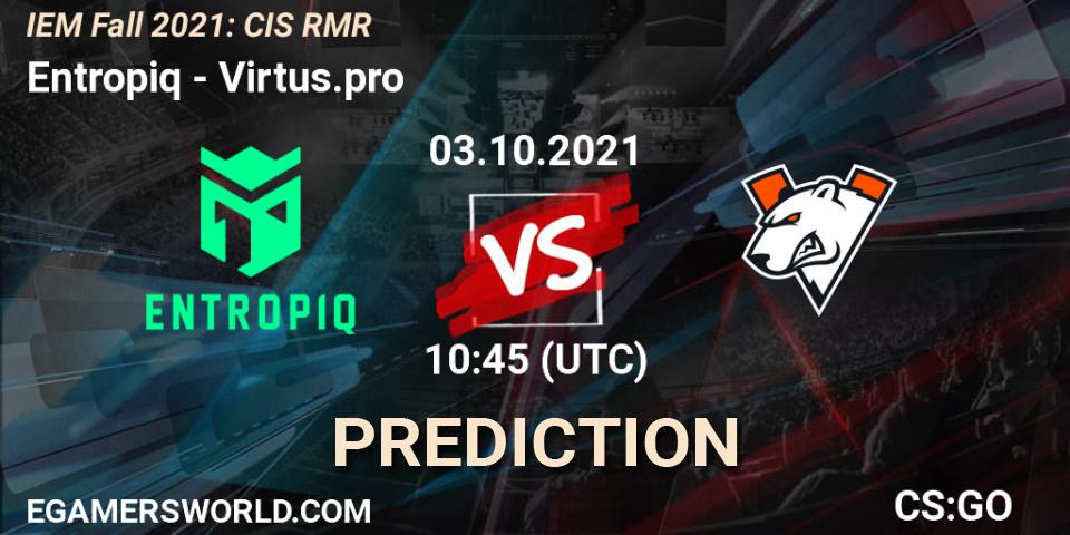 Entropiq vs Virtus.pro: Match Prediction. 03.10.2021 at 10:45, Counter-Strike (CS2), IEM Fall 2021: CIS RMR