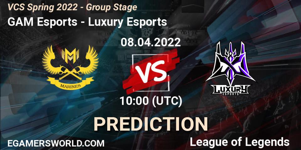 GAM Esports vs Luxury Esports: Match Prediction. 07.04.2022 at 10:00, LoL, VCS Spring 2022 - Group Stage 