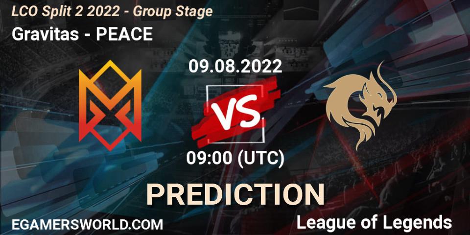 Gravitas vs PEACE: Match Prediction. 09.08.22, LoL, LCO Split 2 2022 - Group Stage