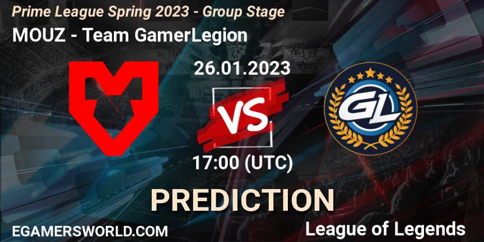 MOUZ vs Team GamerLegion: Match Prediction. 26.01.23, LoL, Prime League Spring 2023 - Group Stage