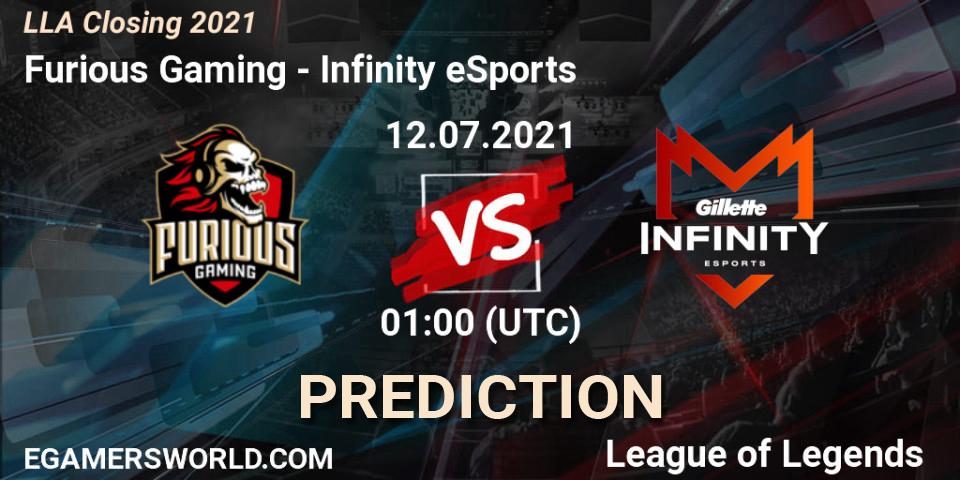 Furious Gaming vs Infinity eSports: Match Prediction. 12.07.2021 at 01:00, LoL, LLA Closing 2021