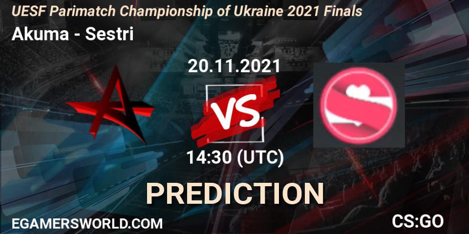 Akuma vs Sestri: Match Prediction. 20.11.2021 at 15:15, Counter-Strike (CS2), UESF Parimatch Championship of Ukraine 2021 Finals