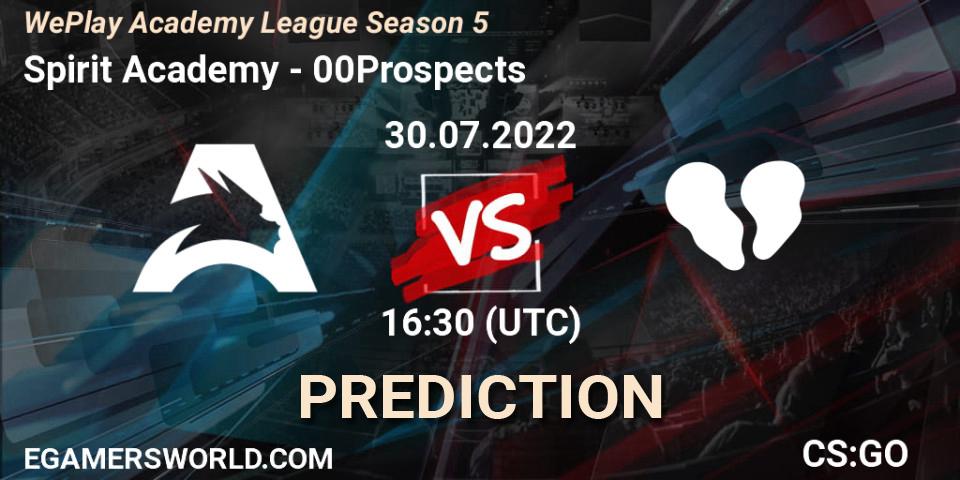 Spirit Academy vs 00Prospects: Match Prediction. 30.07.2022 at 15:15, Counter-Strike (CS2), WePlay Academy League Season 5