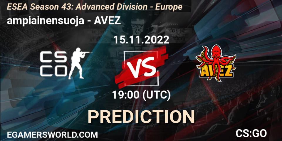 ampiainensuoja vs AVEZ: Match Prediction. 15.11.22, CS2 (CS:GO), ESEA Season 43: Advanced Division - Europe