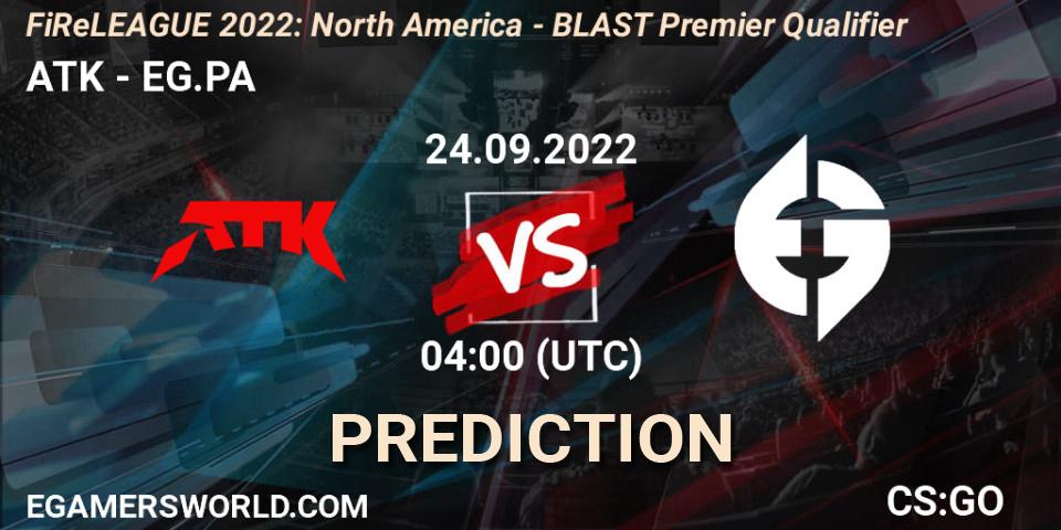 ATK vs EG.PA: Match Prediction. 24.09.2022 at 04:00, Counter-Strike (CS2), FiReLEAGUE 2022: North America - BLAST Premier Qualifier