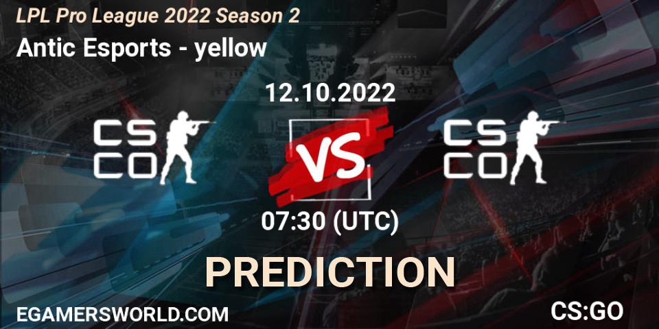 Antic Esports vs yellow: Match Prediction. 12.10.2022 at 07:40, Counter-Strike (CS2), LPL Pro League 2022 Season 2