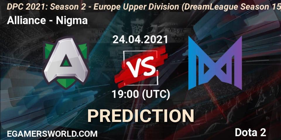 Alliance vs Nigma: Match Prediction. 24.04.2021 at 19:32, Dota 2, DPC 2021: Season 2 - Europe Upper Division (DreamLeague Season 15)