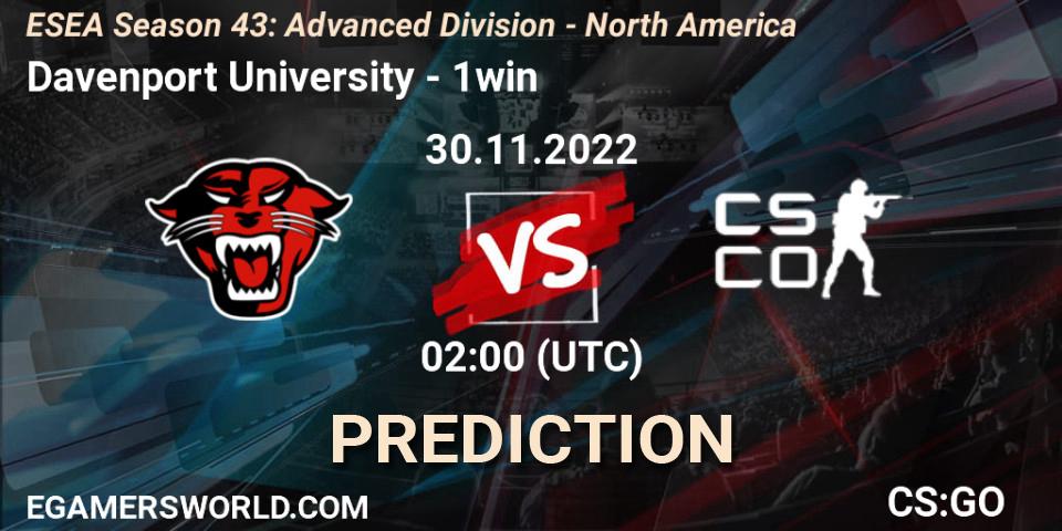 Davenport University vs 1win: Match Prediction. 04.12.22, CS2 (CS:GO), ESEA Season 43: Advanced Division - North America