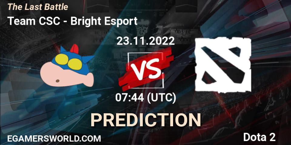 Team CSC vs Bright Esport: Match Prediction. 23.11.2022 at 07:44, Dota 2, The Last Battle