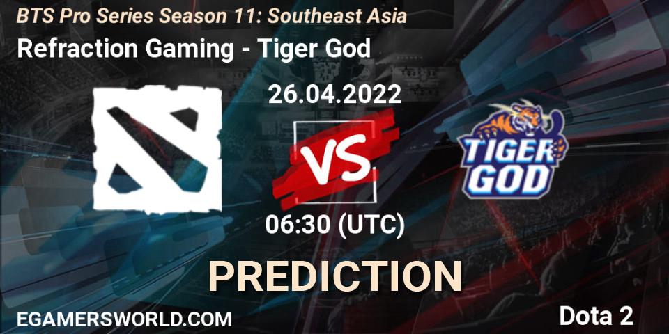 Refraction Gaming vs Tiger God: Match Prediction. 26.04.2022 at 06:30, Dota 2, BTS Pro Series Season 11: Southeast Asia