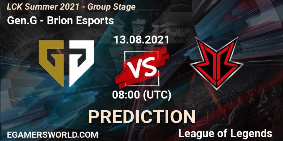 Gen.G vs Brion Esports: Match Prediction. 13.08.2021 at 08:00, LoL, LCK Summer 2021 - Group Stage