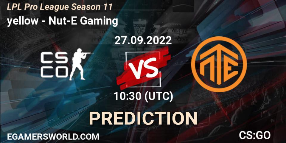 yellow vs Nut-E Gaming: Match Prediction. 27.09.2022 at 10:30, Counter-Strike (CS2), LPL Pro League 2022 Season 2