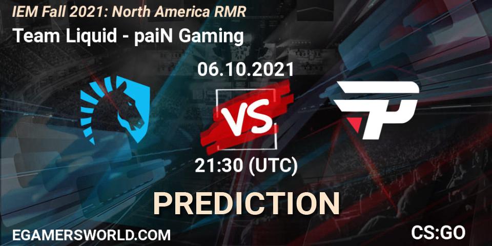 Team Liquid vs paiN Gaming: Match Prediction. 06.10.2021 at 22:00, Counter-Strike (CS2), IEM Fall 2021: North America RMR