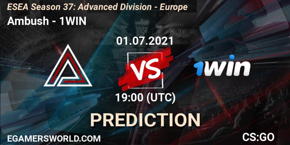 Ambush vs 1WIN: Match Prediction. 01.07.2021 at 19:00, Counter-Strike (CS2), ESEA Season 37: Advanced Division - Europe