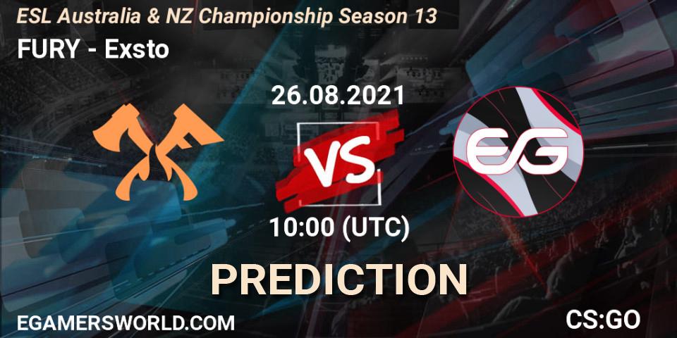 FURY vs Exsto: Match Prediction. 26.08.2021 at 10:25, Counter-Strike (CS2), ESL Australia & NZ Championship Season 13