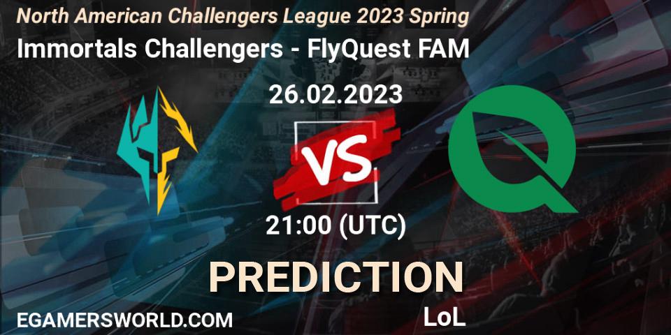 Immortals Challengers vs FlyQuest FAM: Match Prediction. 26.02.23, LoL, NACL 2023 Spring - Group Stage